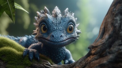 baby dragon 3D photorealistic rendering.Generative AI