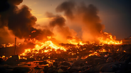 Obraz premium illegal waste incineration in a landfill (Generative AI)