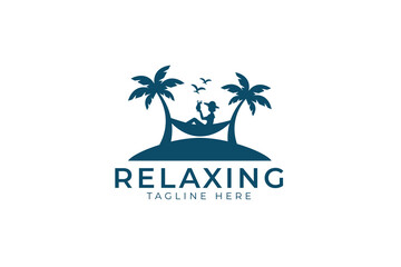Obraz premium Summer Beach Logo Concept. Beach Concept Brand Identity. Summer Vibes for Holiday and Vacation Sign Symbol
