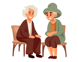 Two elderly women communicate with each other, vector illustration