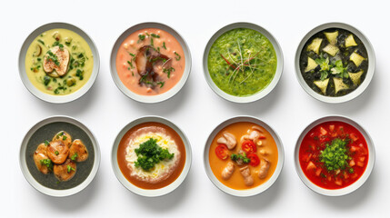 A beautiful set or set of different types of hummus, view from above. generative ai

