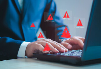 System hacked alert after cyber attack on computer network. compromised information concept. internet virus cyber security and cybercrime. hackers to steal the information is a cybercriminal