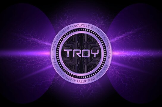 an image of the virtual currency troy coin on a digital background. 3d illustrations.