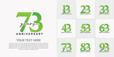 set of anniversary logo with green number and black handwriting text can be use for celebration