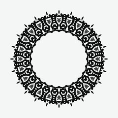 Round ornamental frame, black and white frame, Arabic, Andalusian, Oriental, Arabesque styles.