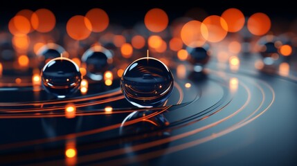 The glowing amber light of the circular glass ball reflects off its smooth surface, creating a mesmerizing spectacle that captivates the eye