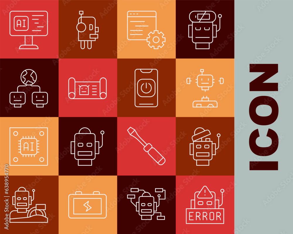 Poster set line error in robot, robot, disassembled, computer api interface, blueprint, artificial intellig