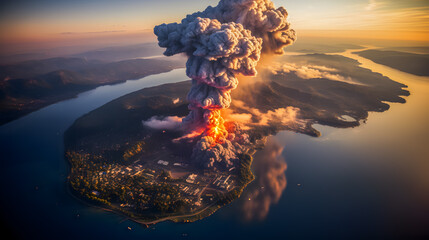 a volcanic eruption from above (Generative AI) - obrazy, fototapety, plakaty