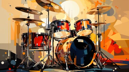 A drum set on a stage
