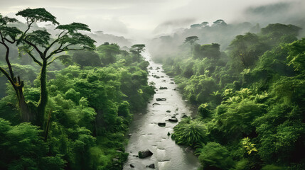 A river in the jungle captured by drone (Generative AI)