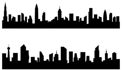 Set of buildings silhouettes set on white background, vector illustration