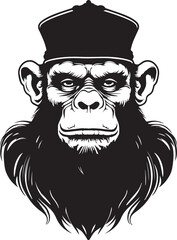 Vintage monkey in hat, monkey head, Vector illustration, SVG