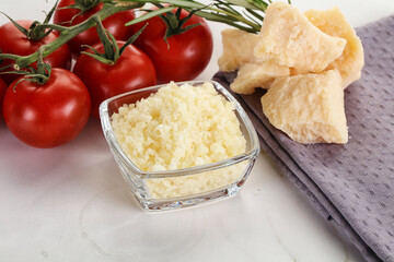 Shredded Italian hard parmesan cheese