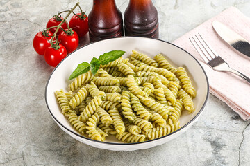 Italian pasta with basil pesto