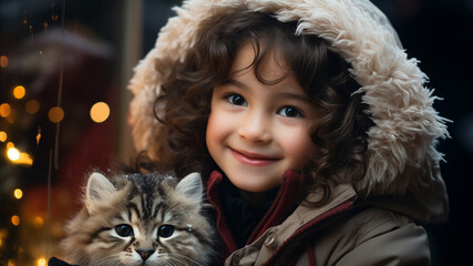 幼い子どもの猫の冬のポートレート