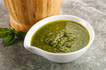 Homemade vegetarian basil pesto sauce