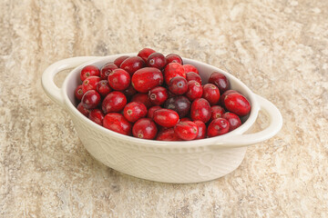 Ripe sweet tasty cranberry in the bowl