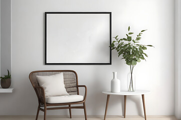 Modern interior design with blank photo frame