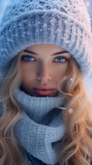 Beautiful portrait of a girl in winter. Generative AI