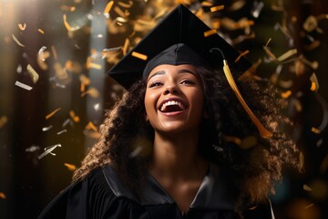 Obraz premium Happy African American black young woman graduating, student celebration