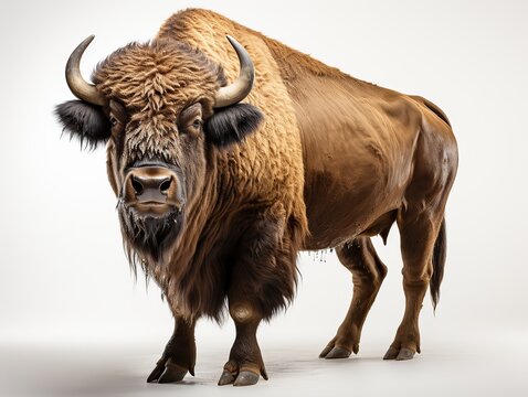 American bison isolated on a white background. 3d render. Front view. 