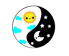 Cartoon logo depicting day and night. Vector illustration