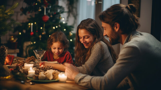 Warm Family Moments: Christmas Tree and Festive Table