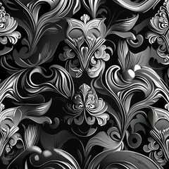 Seamless pattern with abstract floral ornament. Black and white.