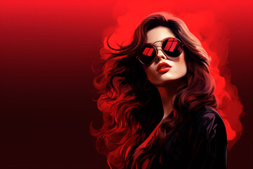 Beautiful model wearing big glasses, red lips