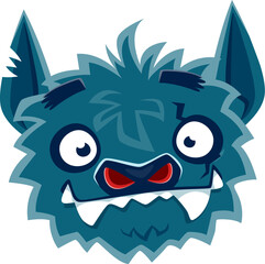 Cartoon halloween bat emoji character. Isolated vector spooky and funny animal personage with pointy fangs, goggle eyes, and mischievous expression. Playful and eerie emoticon for messages and chats