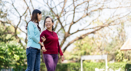 Family relationship Asian senior woman with happy daughter mother day concept
