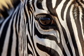 Fototapeta na wymiar Close up of Zebra muzzle and eye. Wildlife scene from nature, Africa
