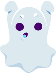 Cartoon cute kawaii halloween ghost monster character with wide eyes on a mischievous face and raised arms playfully saying boo, while trying to frighten. Vector charming, spooky and adorable spirit