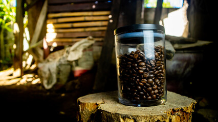 delicious coffee beans in a jar
