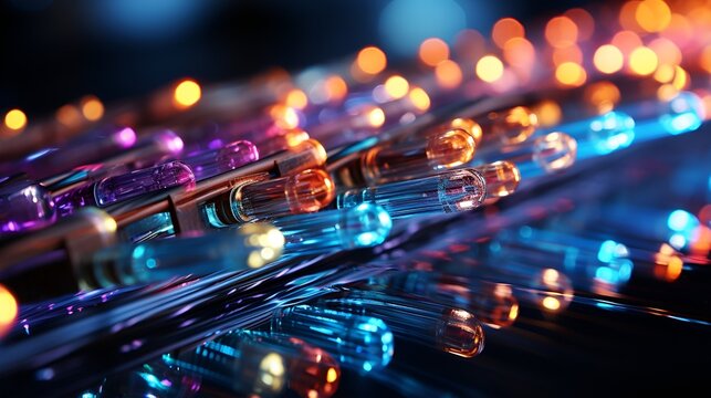 Optical fiber, technological connections, different colors, digitization.