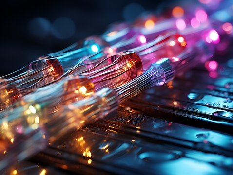 Optical fiber, technological connections, different colors, digitization.