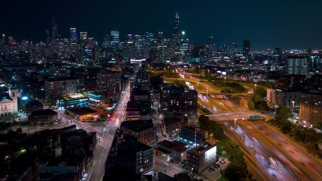 Chicago Highway at night from Air