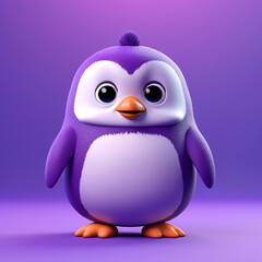 Fototapeta premium Cartoon character purple orange penguin 3d illustration for children generative ai