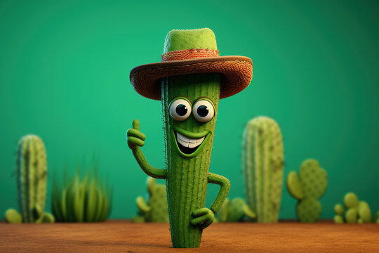 Cartoon character mexican cactus 3d illustration for children generative ai