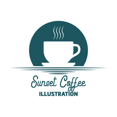 Sunset Sunrise Morning Coffee Cup for Cafe Bar Illustration