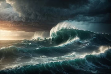 Gordijnen storm over the ocean © Artworld AI