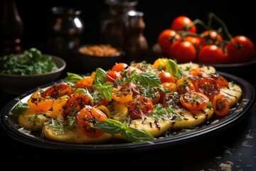 Generous handmade pizza slice, covered with melted cheese and fresh tomatoes., generative IA