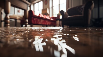 Flooded floor at home. Generative AI