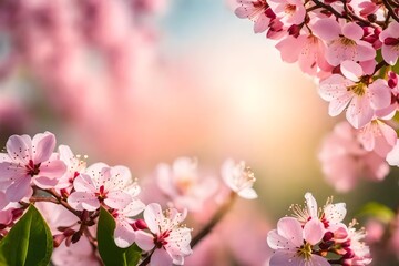 Spring border or background art with pink blossom