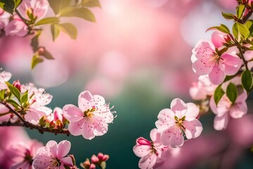 Fototapeta na wymiar Spring border or background art with pink blossom