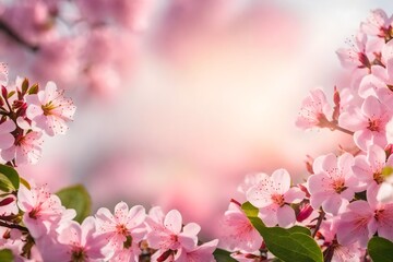 Fototapeta na wymiar Spring border or background art with pink blossom