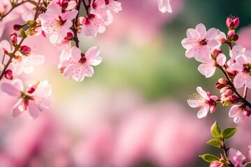 Spring border or background art with pink blossom