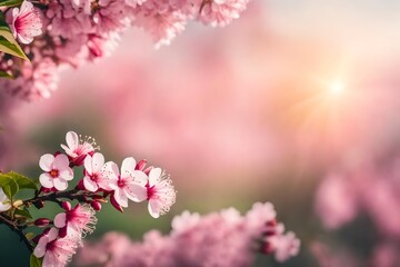 Spring border or background art with pink blossom