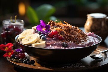 Acai bowl with tropical fruits and granola in the Amazon., generative IA