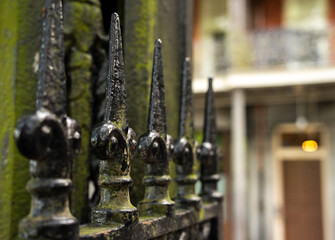 Wrought iron fence with fancy top in New Orleans, Louisiana 